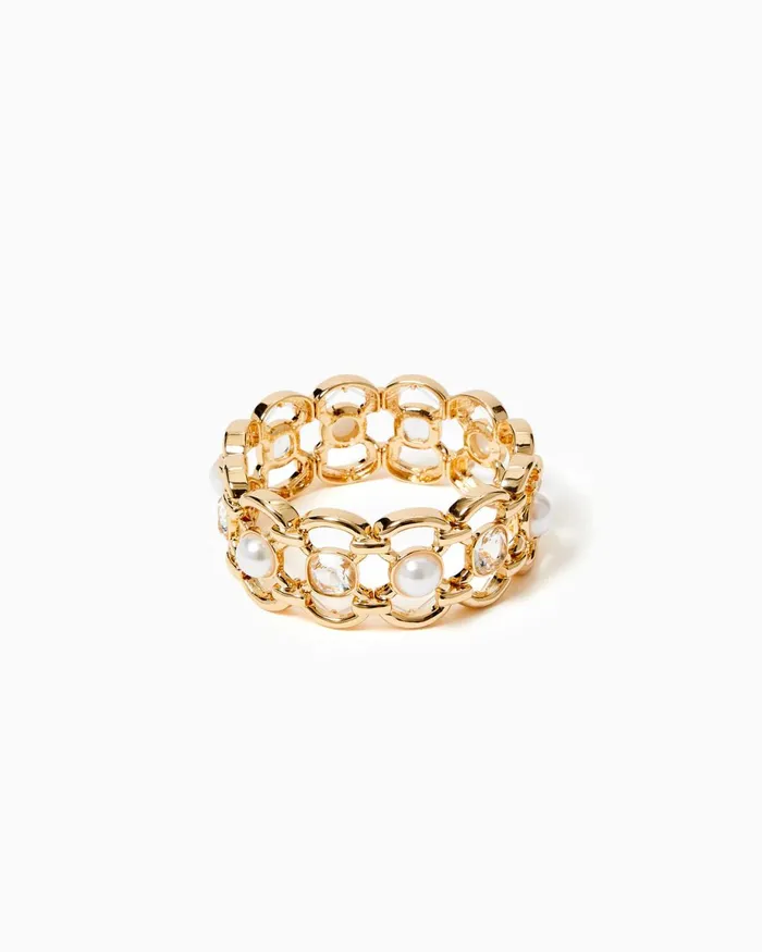 Lilly Pulitzer Pink Palms Cuff Bracelet Gold Metallic Women Jewelry