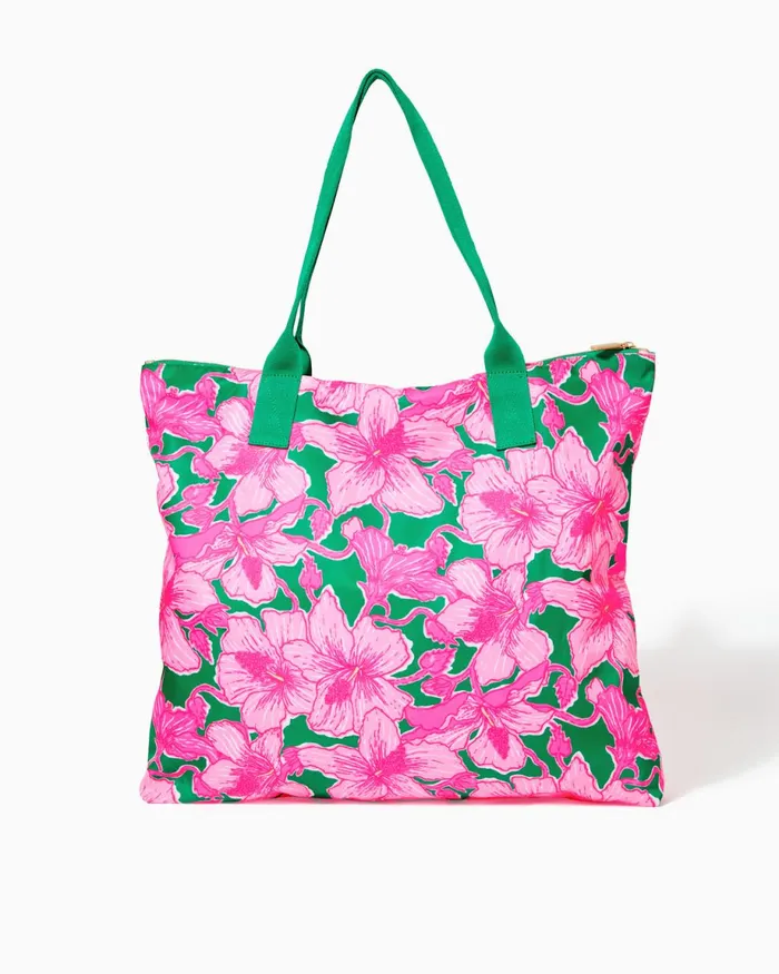 Lilly Pulitzer Piper Packable Tote Kelly Green Hibis Kiss Women Bags
