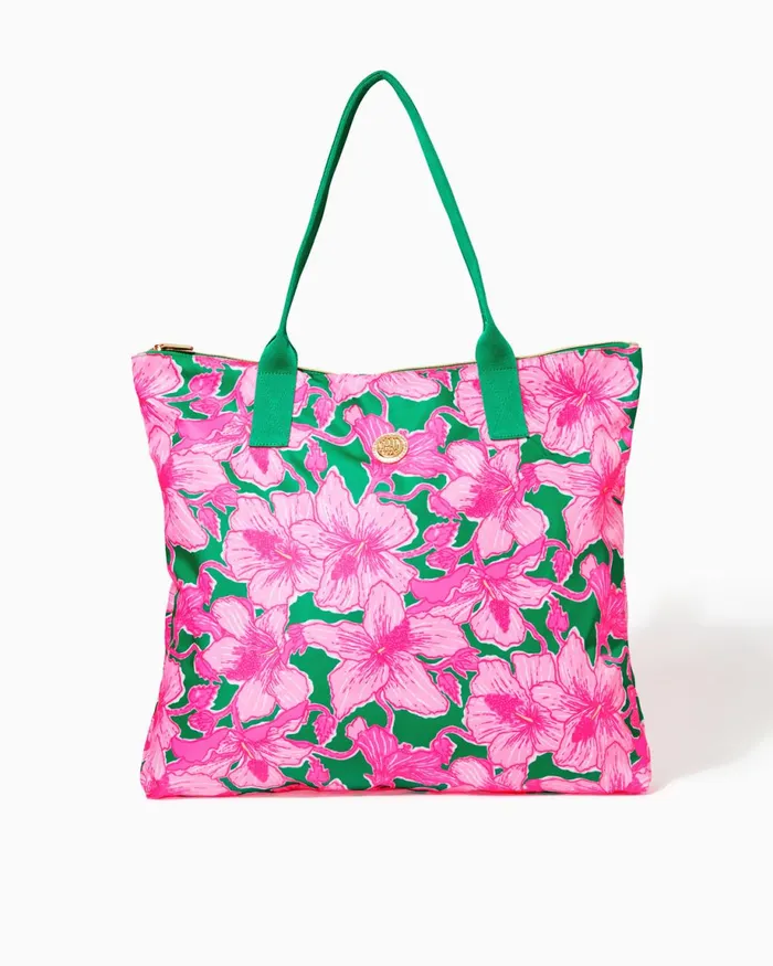 Lilly Pulitzer Piper Packable Tote Kelly Green Hibis Kiss Women Bags