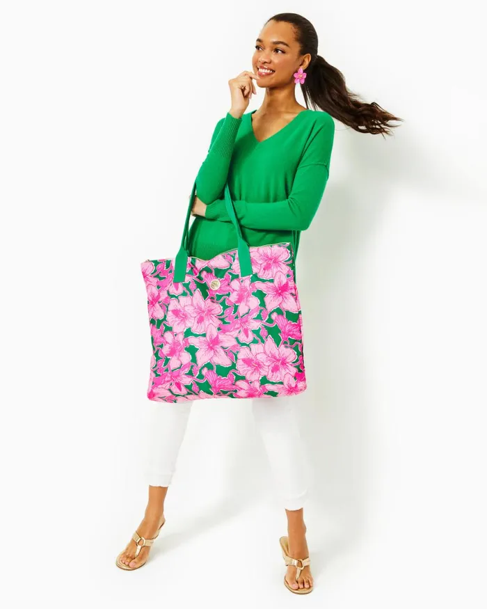 Lilly Pulitzer Piper Packable Tote Kelly Green Hibis Kiss Women Bags