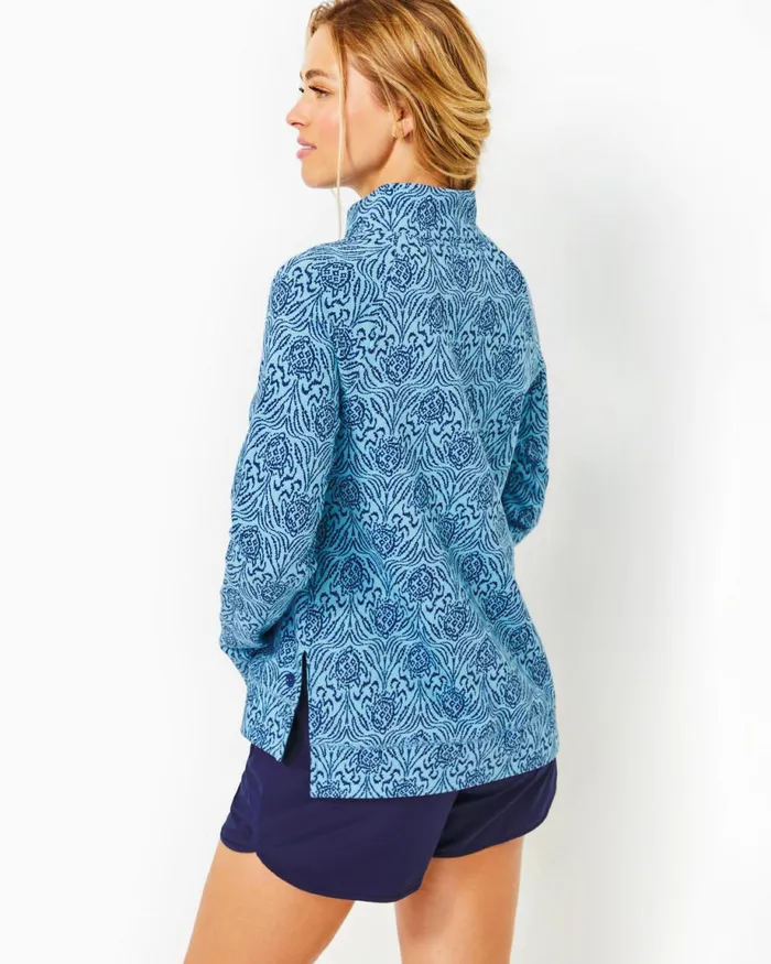 Lilly Pulitzer Playa Bonita Cotton Pullover Bon Bon Blue Go Your Own Wave Women Tops