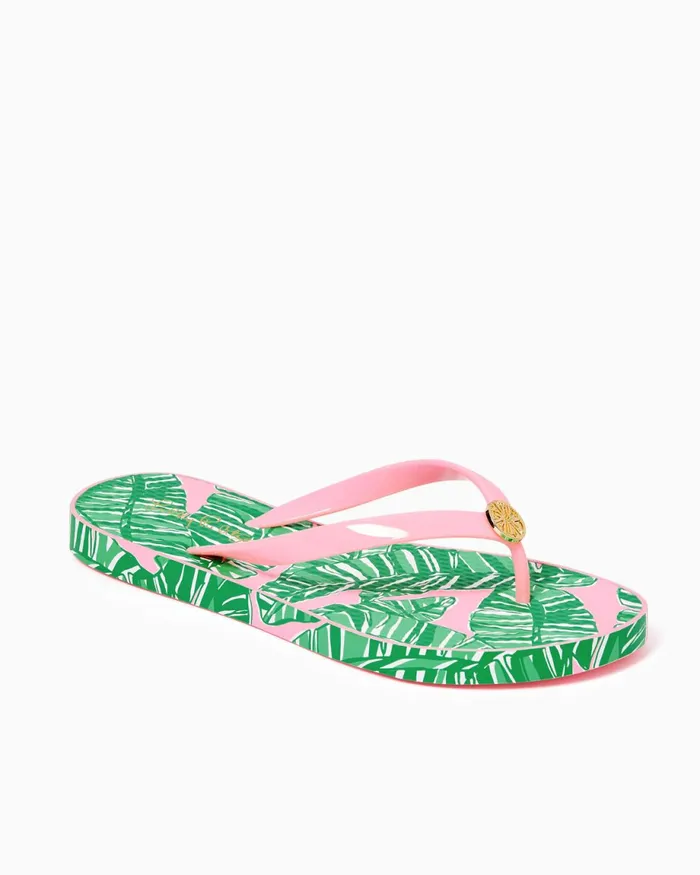 Lilly Pulitzer Pool Flip Flop Conch Shell Pink Lets Go Bananas Shoe Women Shoes