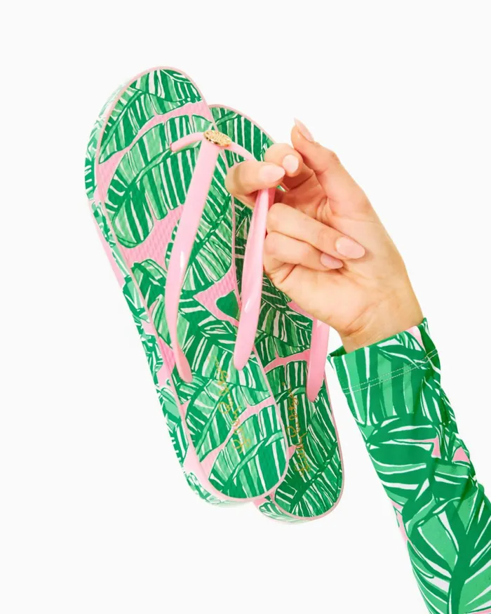 Lilly Pulitzer Pool Flip Flop Conch Shell Pink Lets Go Bananas Shoe Women Shoes