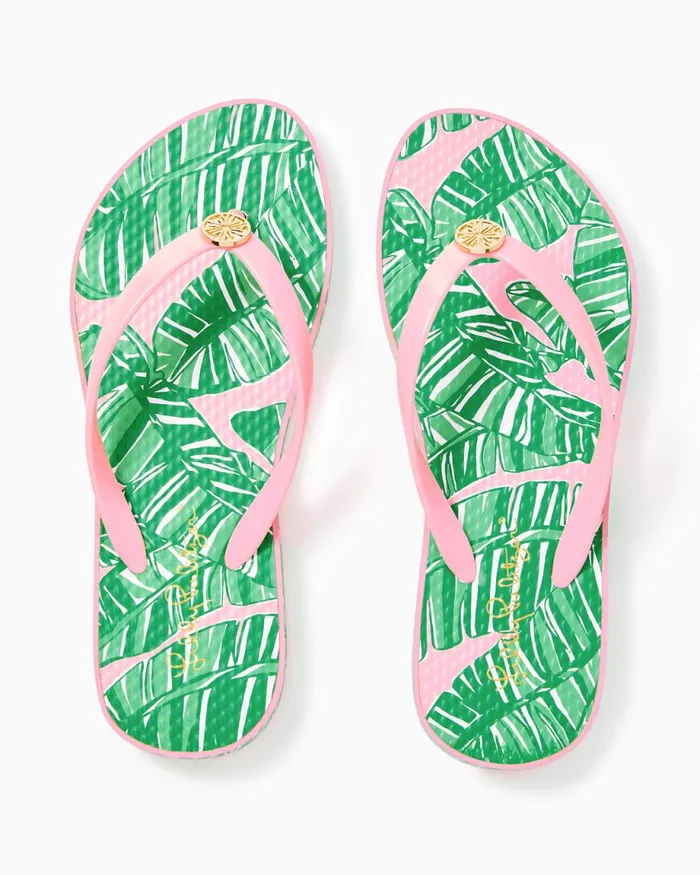 Lilly Pulitzer Pool Flip Flop Conch Shell Pink Lets Go Bananas Shoe Women Shoes