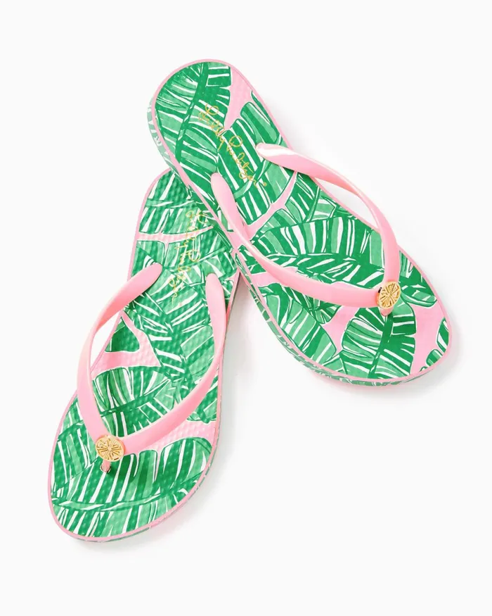 Lilly Pulitzer Pool Flip Flop Conch Shell Pink Lets Go Bananas Shoe Women Shoes
