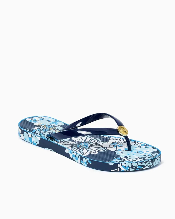 Lilly Pulitzer Pool Flip Flop Low Tide Navy Bouquet All Day Shoe Women Shoes