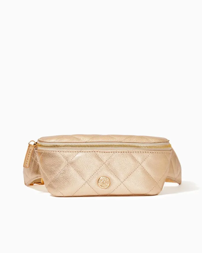 Lilly Pulitzer Quilted Leather Kenton Belt Bag Gold Metallic Women Bags