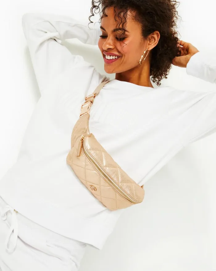 Lilly Pulitzer Quilted Leather Kenton Belt Bag Gold Metallic Women Bags