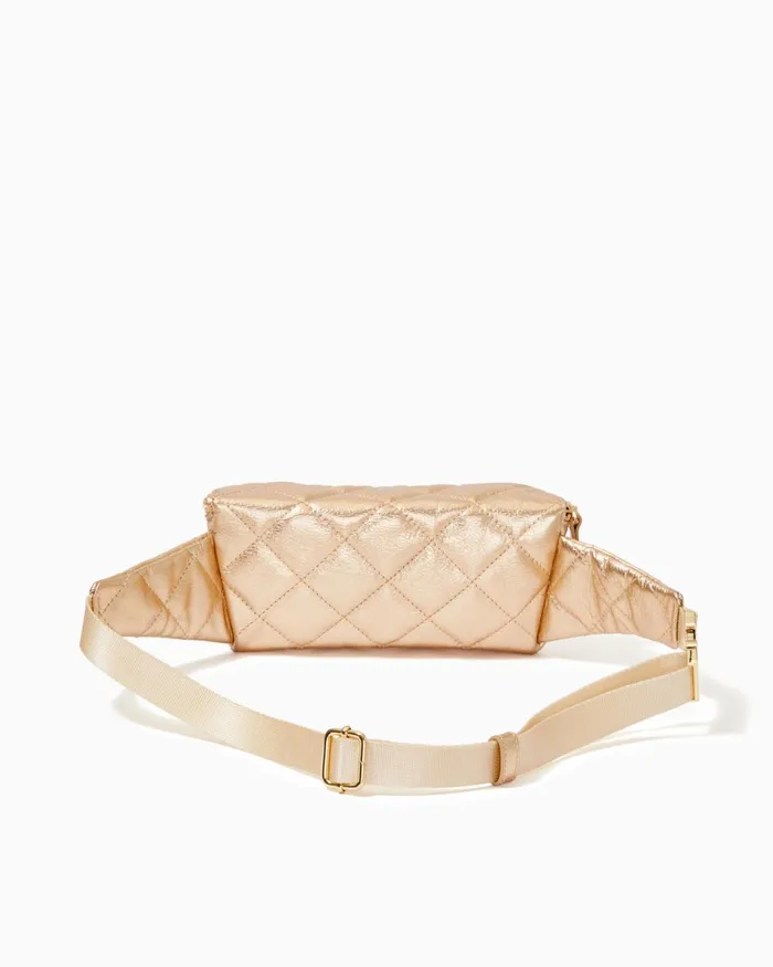 Lilly Pulitzer Quilted Leather Kenton Belt Bag Gold Metallic Women Bags