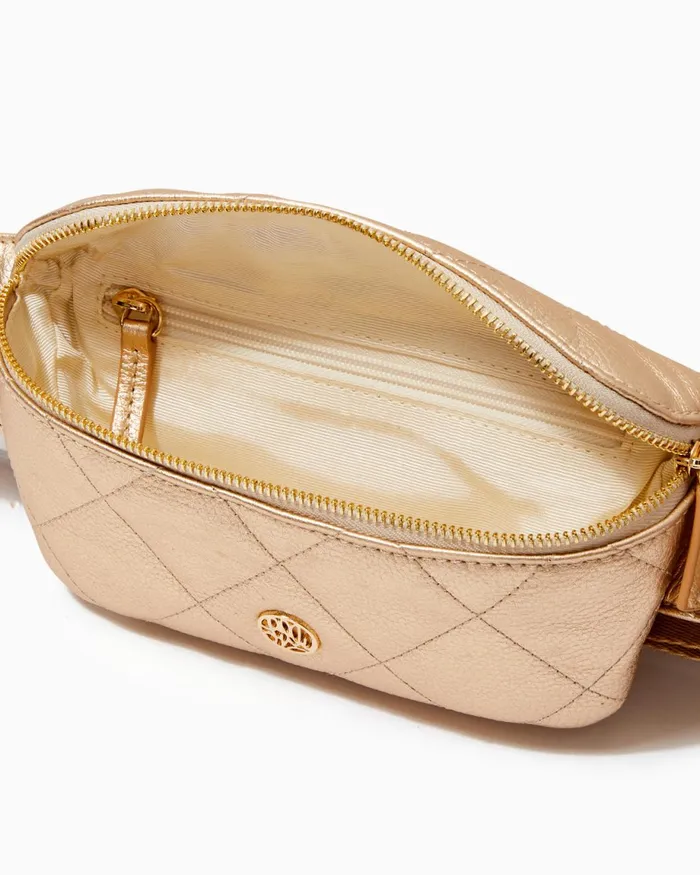 Lilly Pulitzer Quilted Leather Kenton Belt Bag Gold Metallic Women Bags