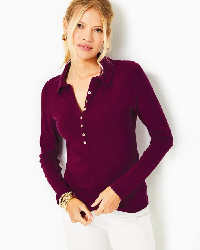 Lilly Pulitzer Reema Polo Top Amarena Cherry Women Tops