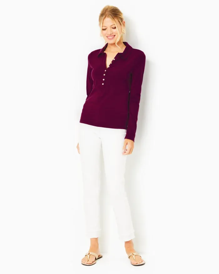 Lilly Pulitzer Reema Polo Top Amarena Cherry Women Tops