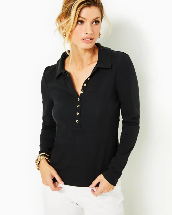 Lilly Pulitzer Reema Polo Top Onyx Women Tops