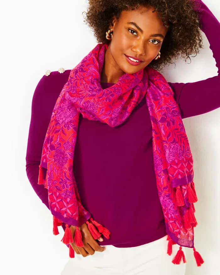 Lilly Pulitzer Resort Scarf Amaryllis Red Secret Hideaway Engineered Resort Scarf Women Scarves and Wraps