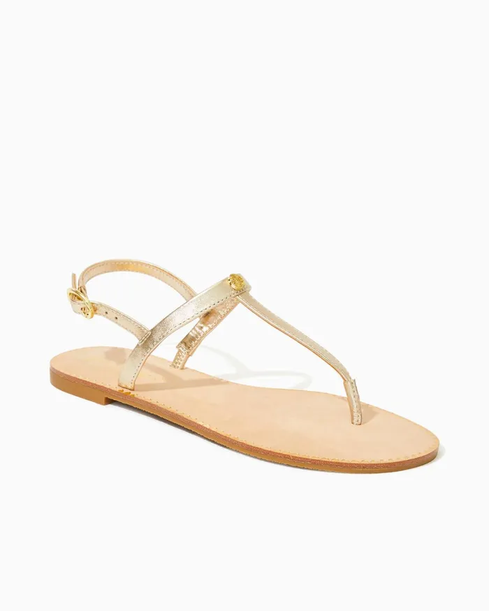 Lilly Pulitzer Rita TStrap Sandal Gold Metallic Women Shoes