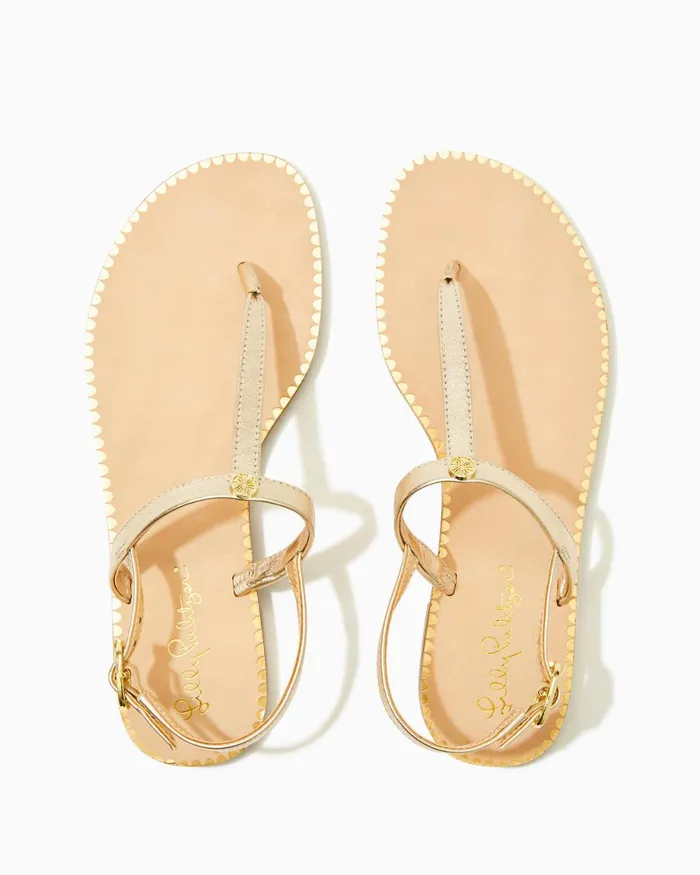 Lilly Pulitzer Rita TStrap Sandal Gold Metallic Women Shoes