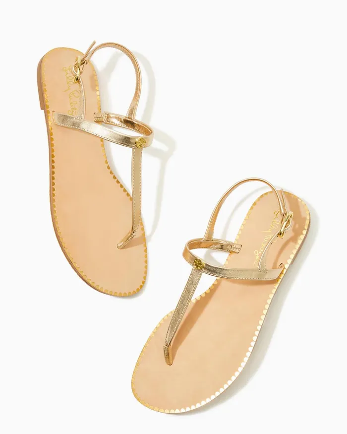 Lilly Pulitzer Rita TStrap Sandal Gold Metallic Women Shoes