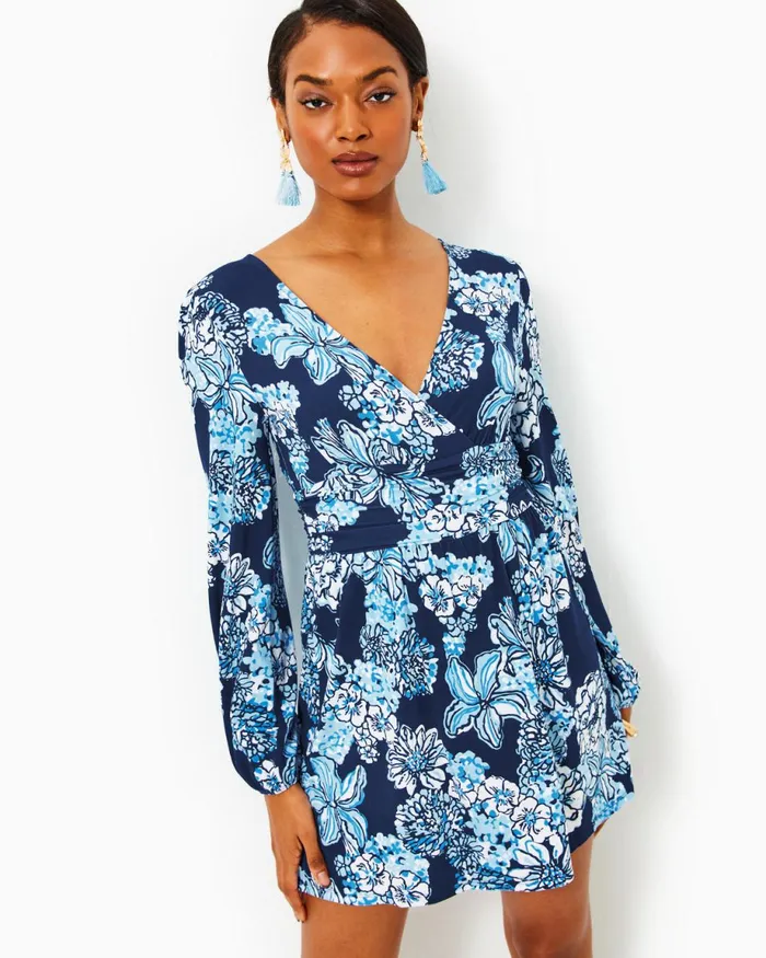 Lilly Pulitzer Riza Long Sleeve Romper Low Tide Navy Bouquet All Day Women Rompers and Jumpsuits Lilly Pulitzer Riza Long Sleeve Romper Low Tide Navy Bouquet All Day Women Rompers and Jumpsuits