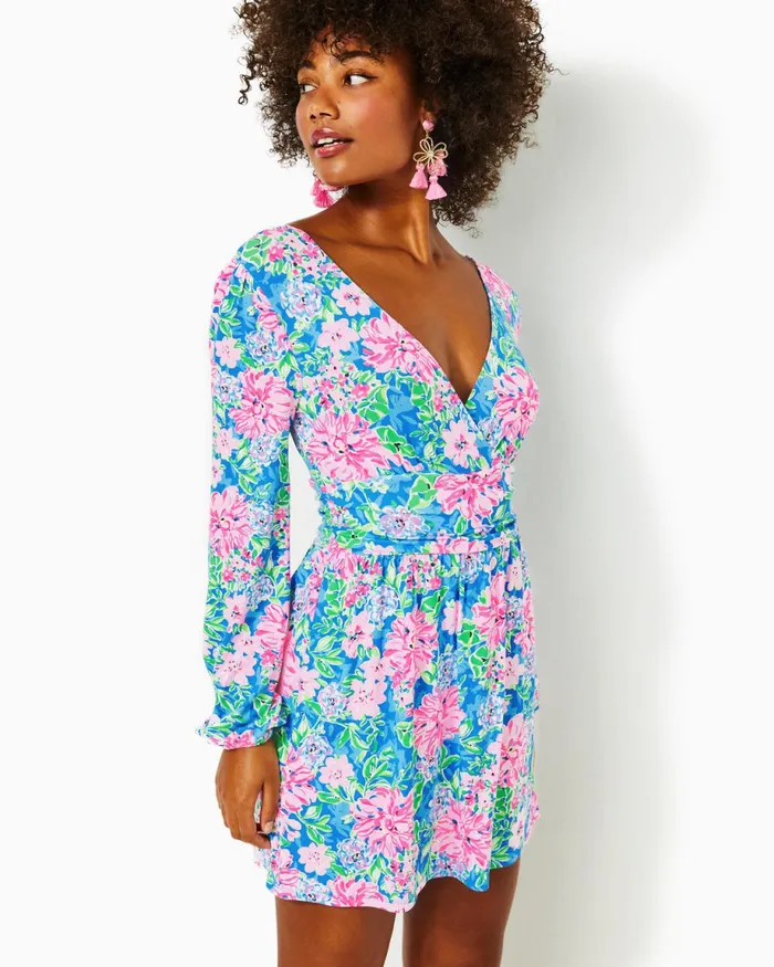 Lilly Pulitzer Riza Long Sleeve Romper Multi Spring In Your Step Women Rompers and Jumpsuits Lilly Pulitzer Riza Long Sleeve Romper Multi Spring In Your Step Women Rompers and Jumpsuits