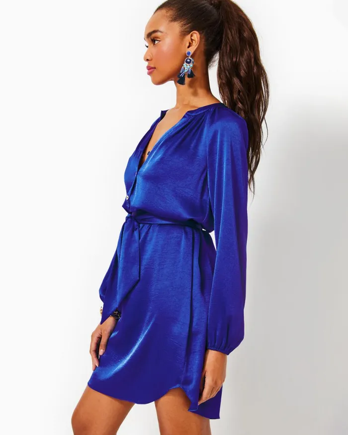 Lilly Pulitzer Saige Long Sleeve Dress Alba Blue Women ALineEasy Dresses