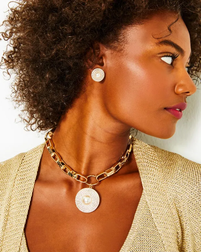 Lilly Pulitzer Sea Searching Pearl Earrings Gold Metallic Women Jewelry