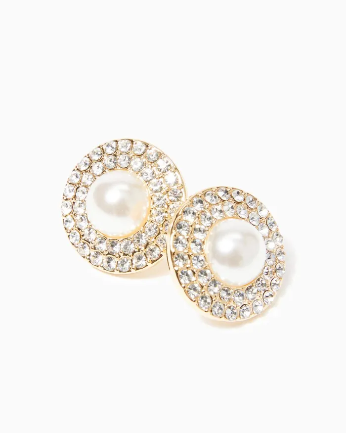 Lilly Pulitzer Sea Searching Pearl Earrings Gold Metallic Women Jewelry