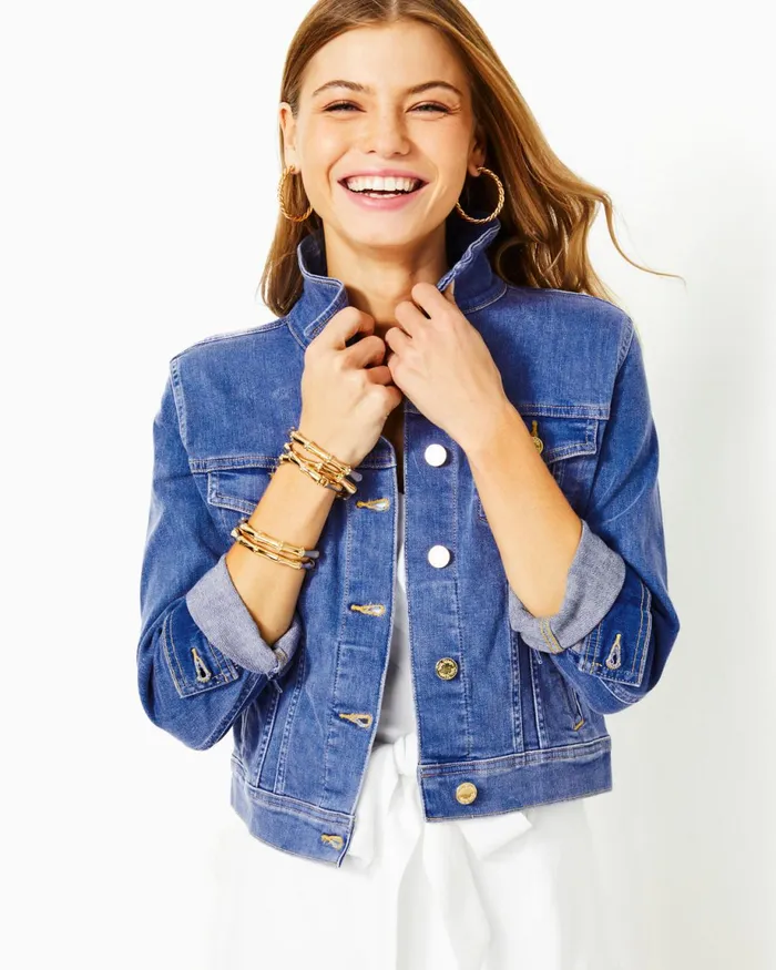 Lilly Pulitzer Seaspray Denim Jacket Caribbean Blues Wash Women Tops