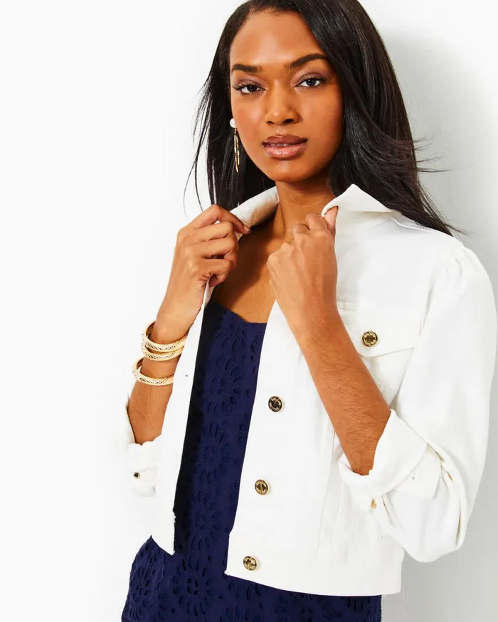 Lilly Pulitzer Seaspray Denim Jacket Resort White Women Tops