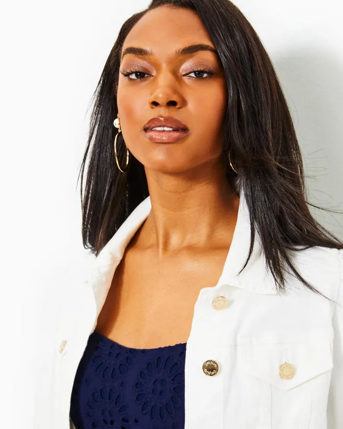 Lilly Pulitzer Seaspray Denim Jacket Resort White Women Tops