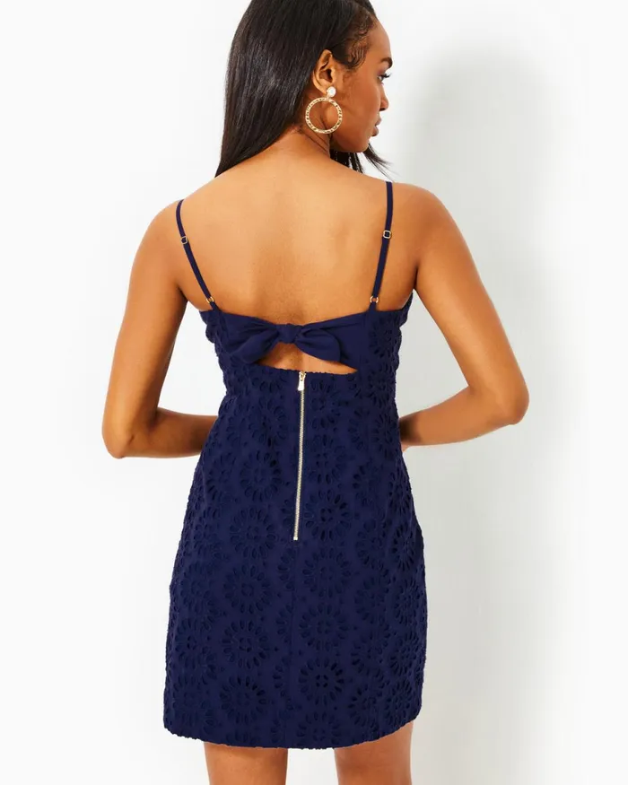 Lilly Pulitzer Shelli Eyelet Mini Dress True Navy Oversized Pinwheel Eyelet Women Sundresses