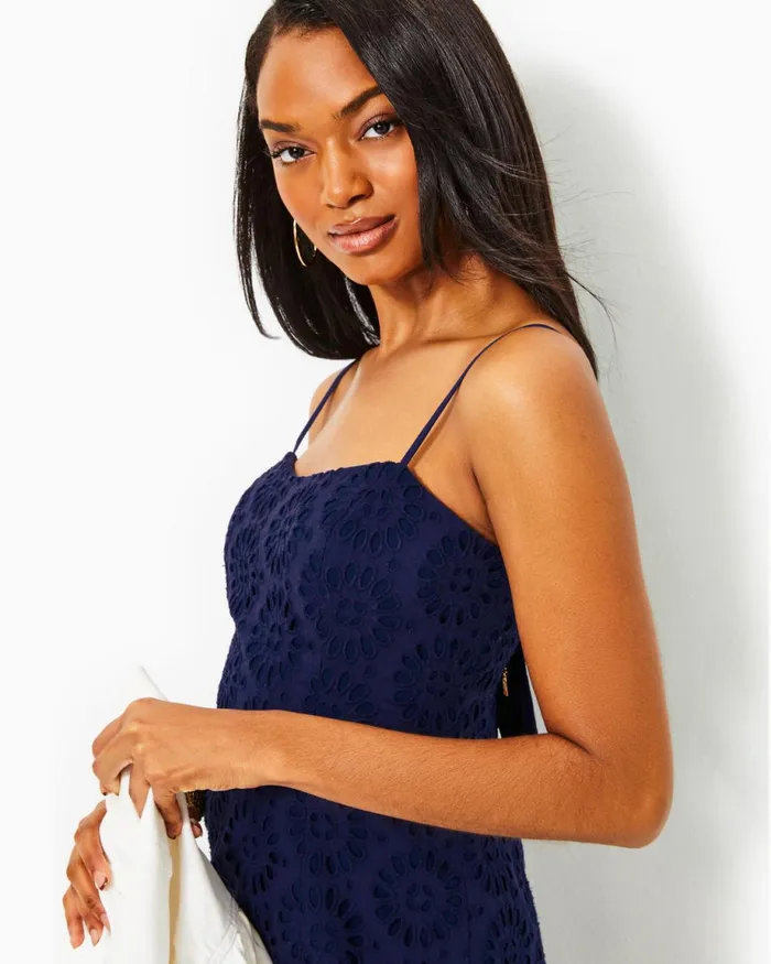 Lilly Pulitzer Shelli Eyelet Mini Dress True Navy Oversized Pinwheel Eyelet Women Sundresses