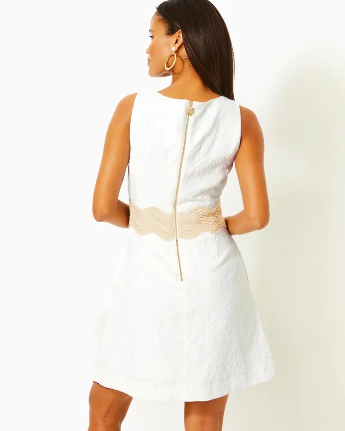 Lilly Pulitzer Siarra Stretch Dress Resort White Caliente Pucker Jacquard Women Fit and Flare Dresses