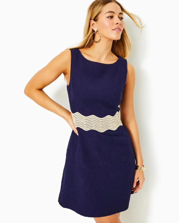 Lilly Pulitzer Siarra Stretch Dress True Navy Caliente Pucker Jacquard Women Fit and Flare Dresses Lilly Pulitzer Siarra Stretch Dress True Navy Caliente Pucker Jacquard Women Fit and Flare Dresses