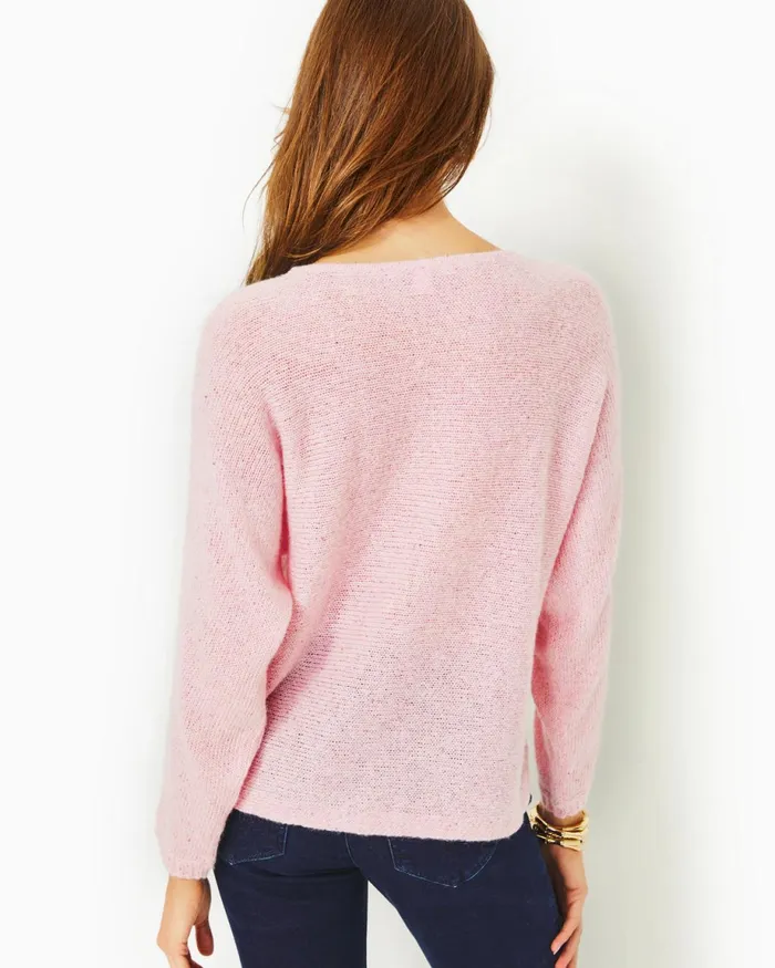 Lilly Pulitzer Soleen Sweater Pink Blossom Metallic Women Tops