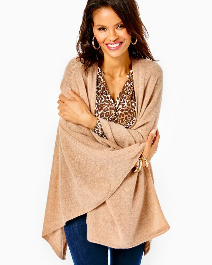 Lilly Pulitzer Terri Cashmere Wrap Heathered Tiki Hut Women Tops