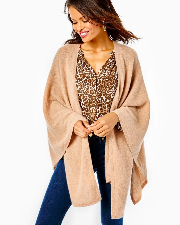 Lilly Pulitzer Terri Cashmere Wrap Heathered Tiki Hut Women Tops