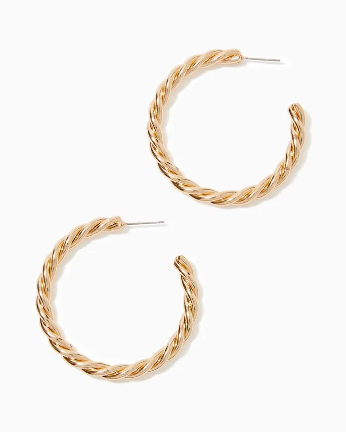 Lilly Pulitzer Tropical Twist Hoop Earrings Gold Metallic Women Jewelry