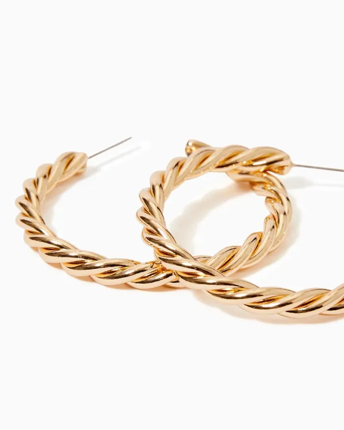 Lilly Pulitzer Tropical Twist Hoop Earrings Gold Metallic Women Jewelry