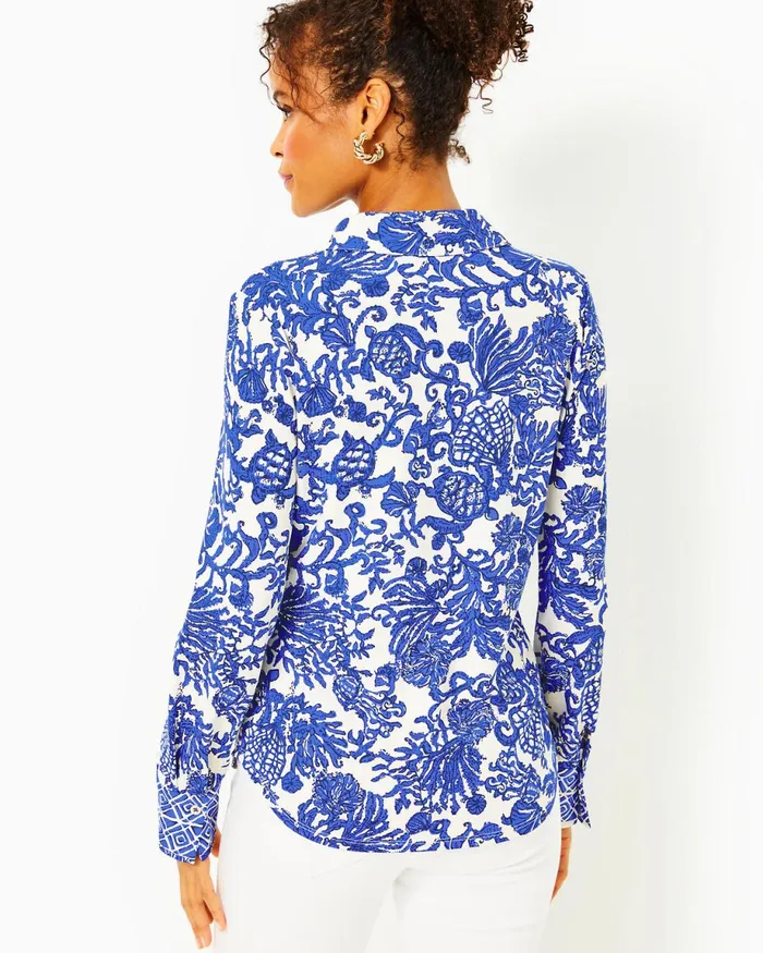 Lilly Pulitzer Upf 50 Chillylilly Marlena Button Down Top Deeper Coconut Ride With Me Engineered Chillylilly Women Tops