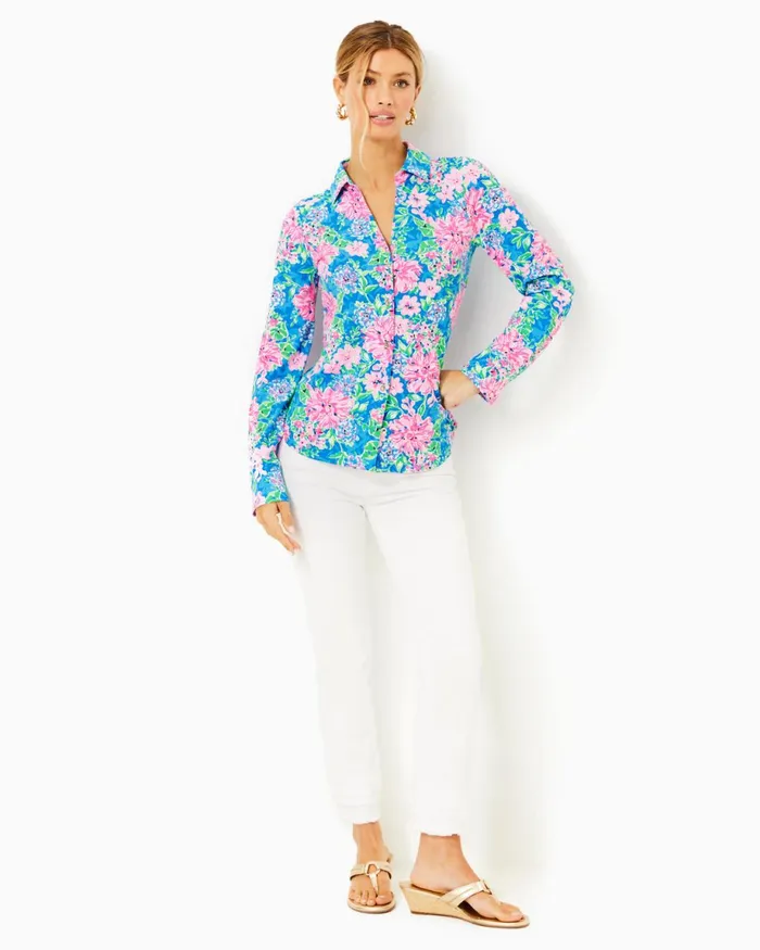 Lilly Pulitzer Upf 50 Chillylilly Marlena Button Down Top Multi Spring In Your Step Women Tops