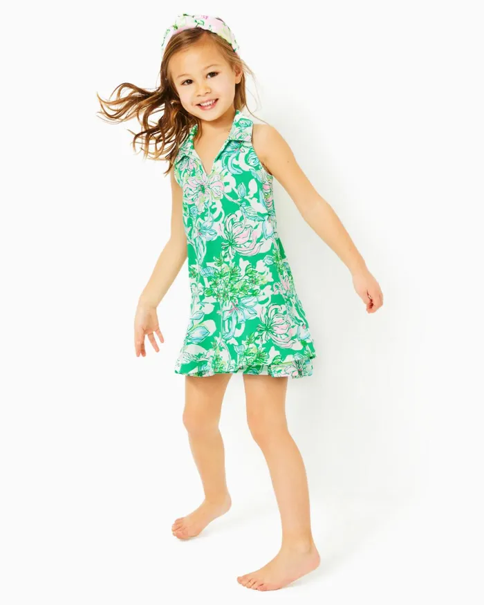 Lilly Pulitzer Upf 50 Girls Mini Dania Dress Spearmint Blossom Views Girl Dresses and Rompers