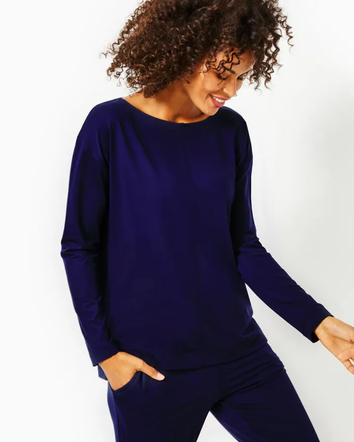 Lilly Pulitzer Upf 50 Karessa Top True Navy Women Tops