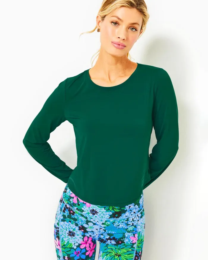 Lilly Pulitzer Upf 50 Luxletic Emerie Active Tee Evergreen Women Tops