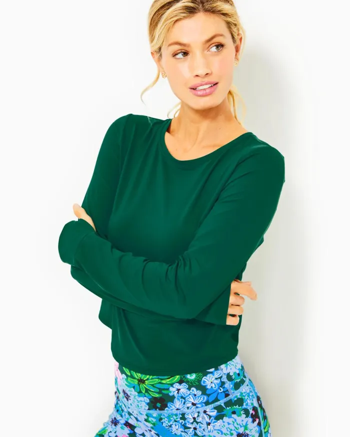 Lilly Pulitzer Upf 50 Luxletic Emerie Active Tee Evergreen Women Tops