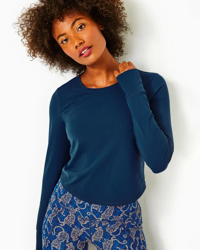 Lilly Pulitzer Upf 50 Luxletic Emerie Active Tee Low Tide Navy Women Tops