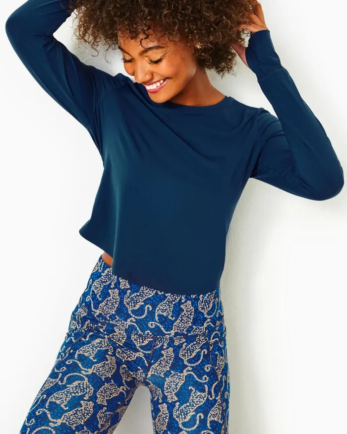 Lilly Pulitzer Upf 50 Luxletic Emerie Active Tee Low Tide Navy Women Tops
