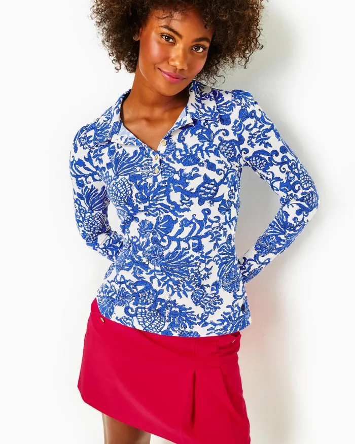 Lilly Pulitzer Upf 50 Luxletic Frida Polo Deeper Coconut Ride With Me Women Tops