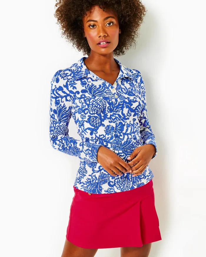 Lilly Pulitzer Upf 50 Luxletic Frida Polo Deeper Coconut Ride With Me Women Tops