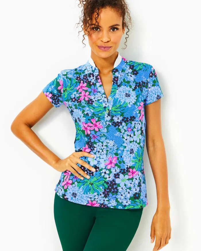 Lilly Pulitzer Upf 50 Luxletic Frida Polo Multi Soiree All Day Women Tops