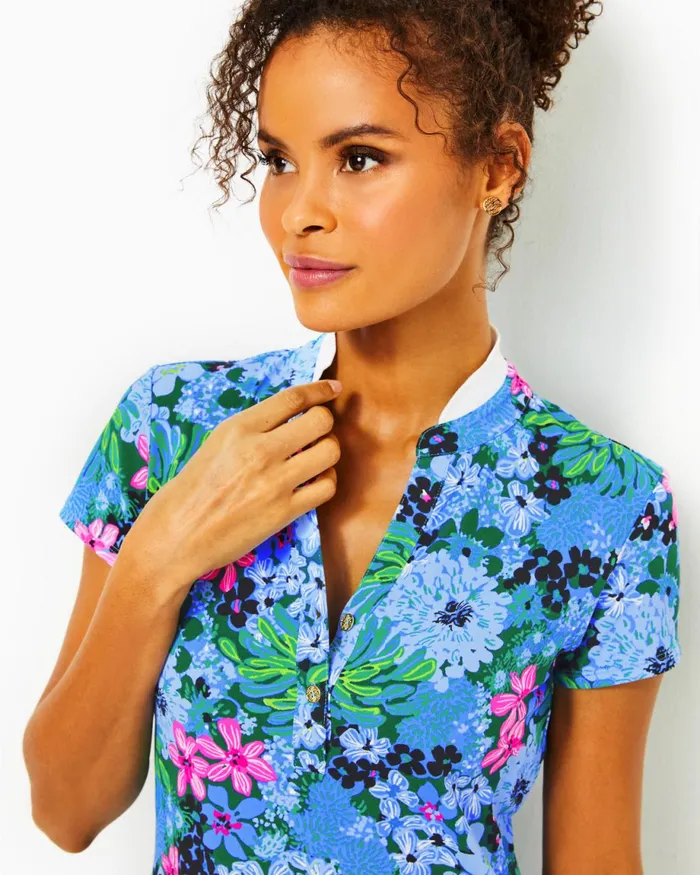Lilly Pulitzer Upf 50 Luxletic Frida Polo Multi Soiree All Day Women Tops